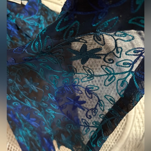 DRAPERS & DAMONS SILK TOP BLACK ROYAL BLUE & TEAL BROCADE WOMENS BLOUSE SZ L - Picture 6 of 9